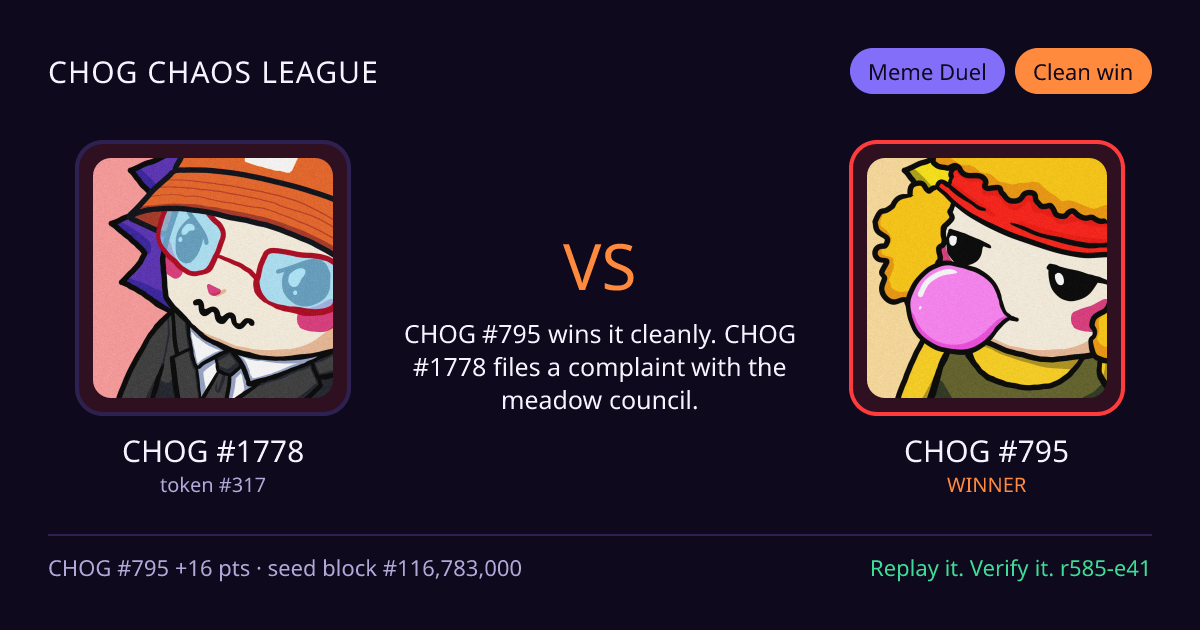 Highlight card: CHOG #1778 versus CHOG #795