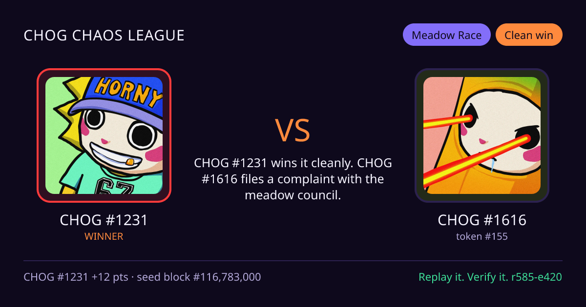 Highlight card: CHOG #1231 versus CHOG #1616