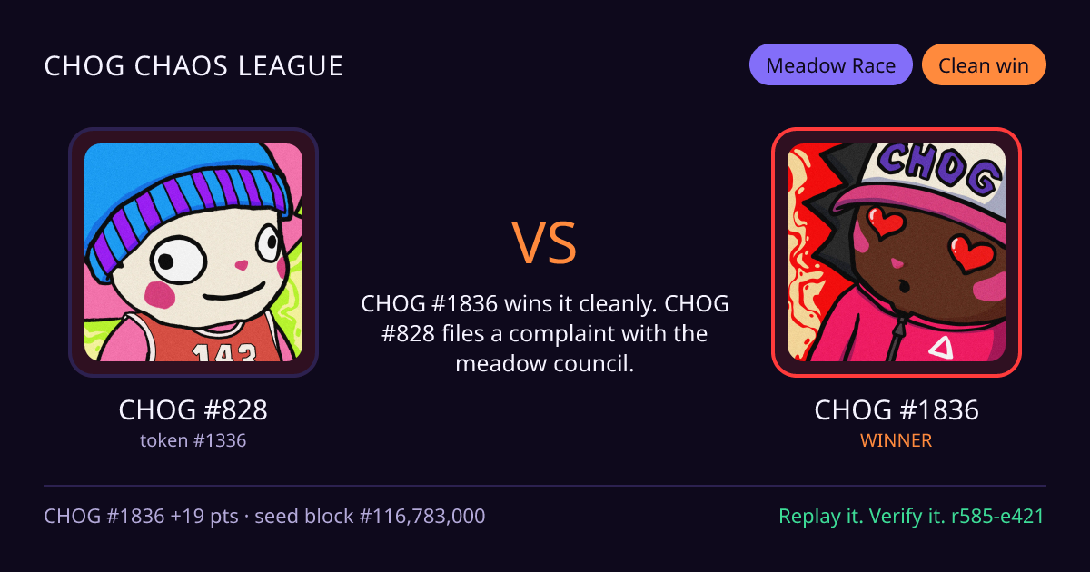 Highlight card: CHOG #828 versus CHOG #1836