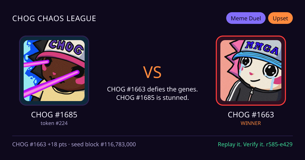 Highlight card: CHOG #1685 versus CHOG #1663