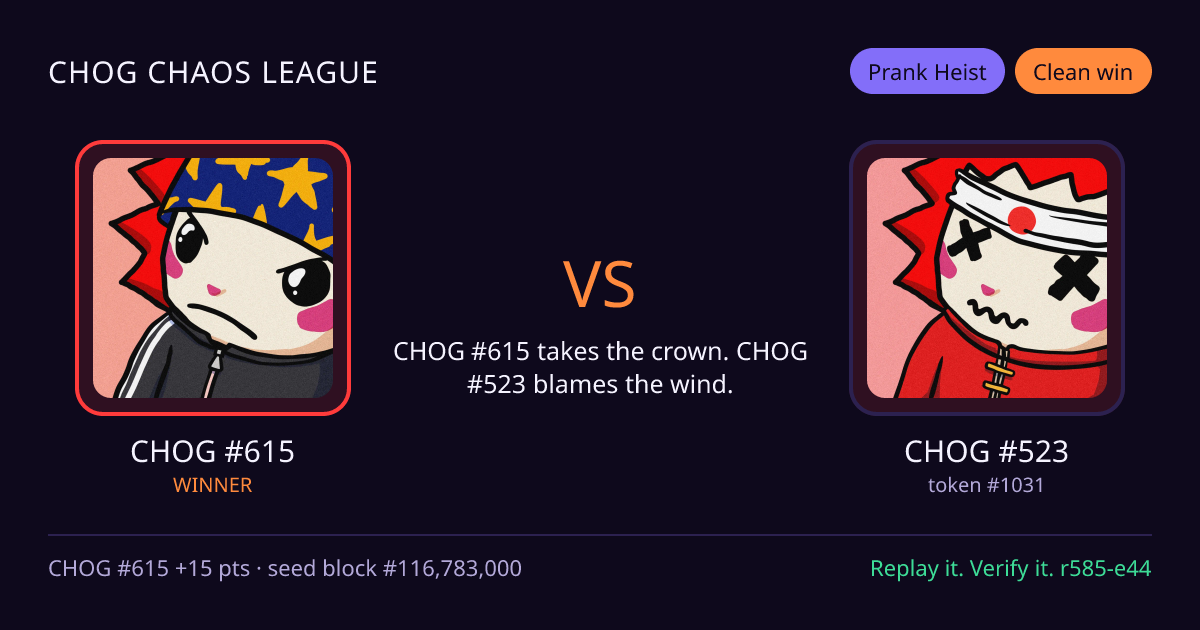 Highlight card: CHOG #615 versus CHOG #523