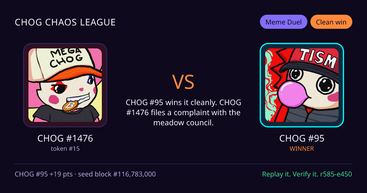 Highlight card: CHOG #1476 versus CHOG #95