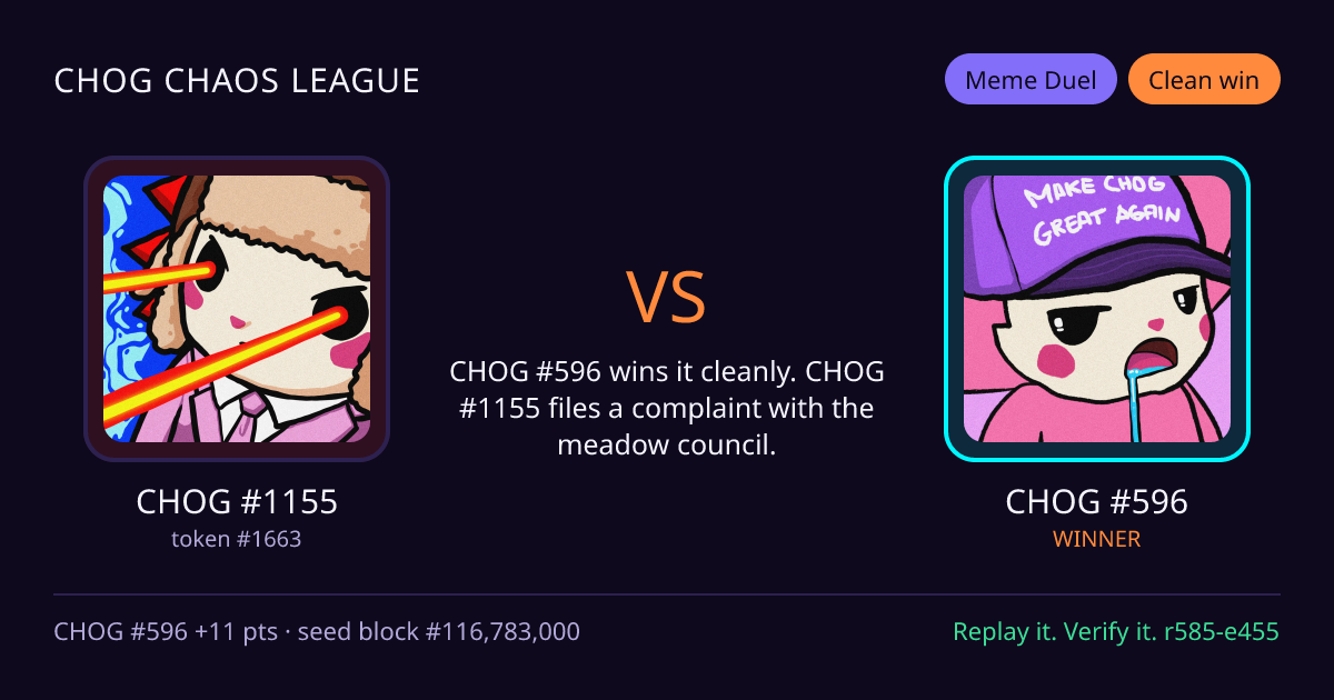 Highlight card: CHOG #1155 versus CHOG #596
