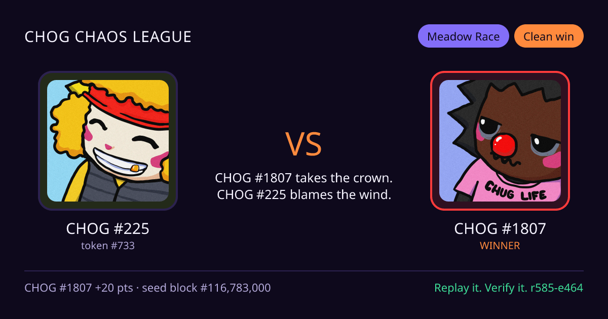 Highlight card: CHOG #225 versus CHOG #1807