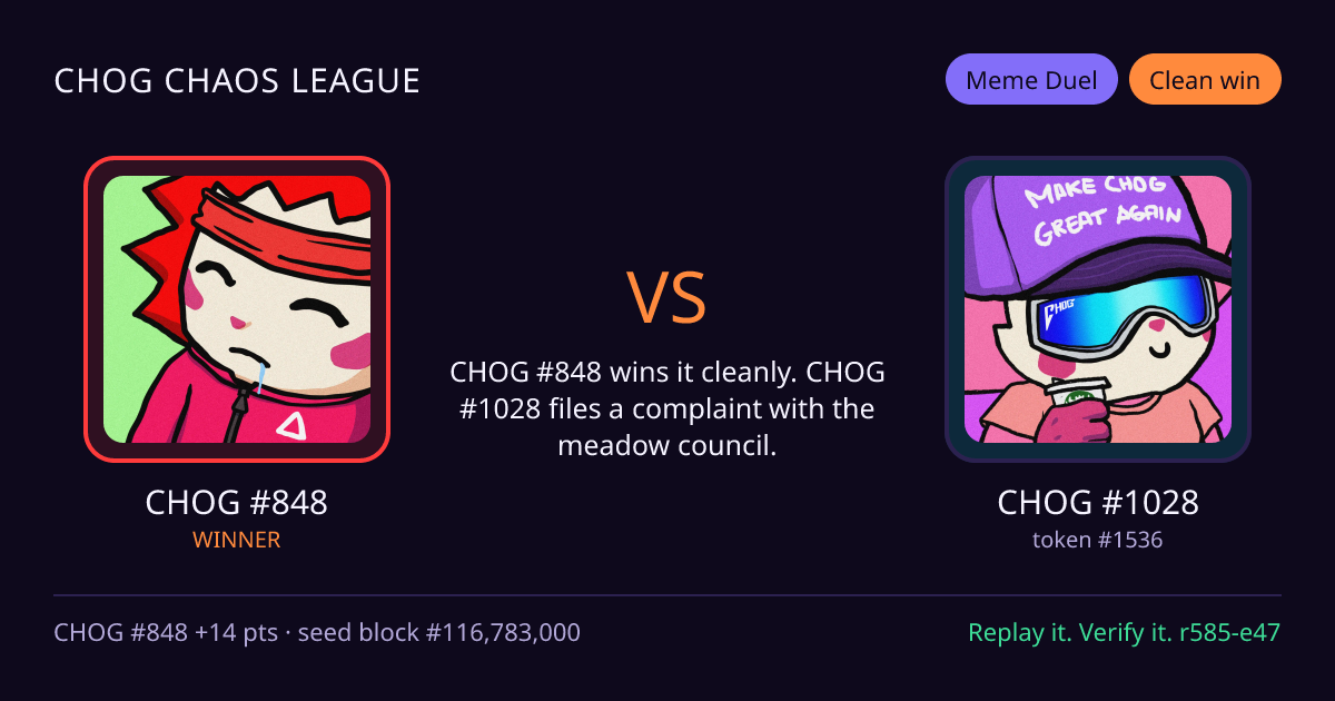 Highlight card: CHOG #848 versus CHOG #1028