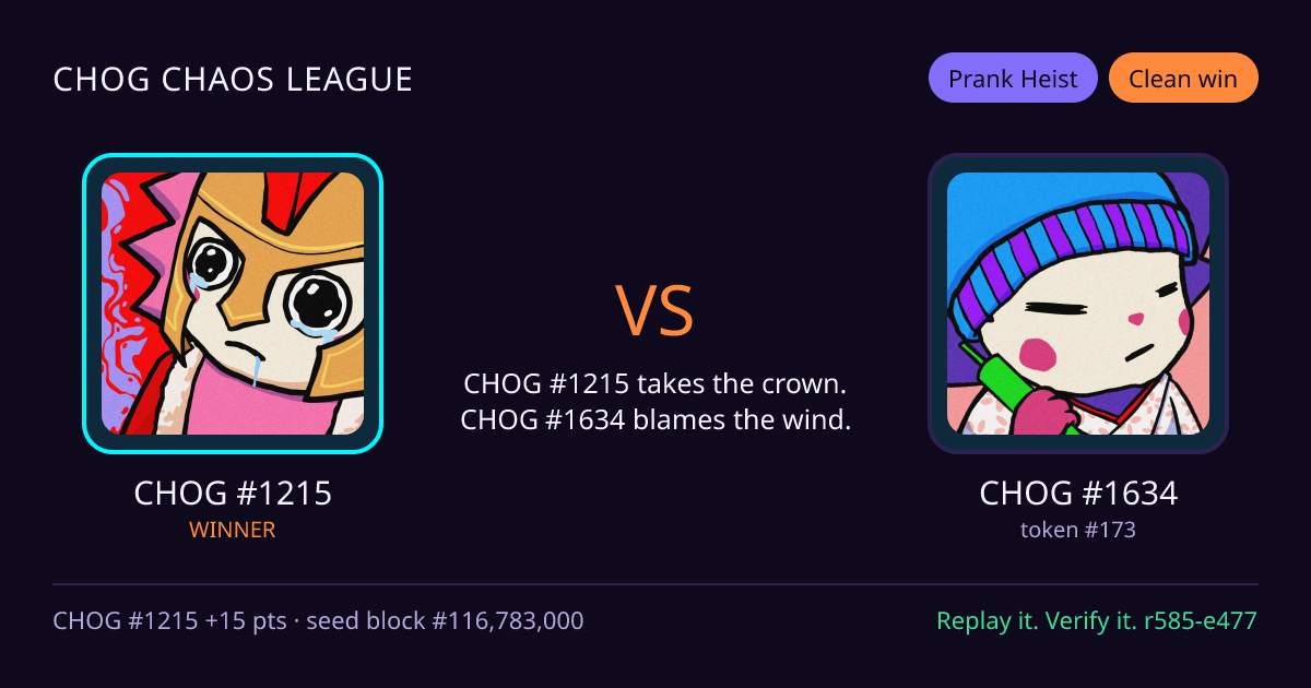 Highlight card: CHOG #1215 versus CHOG #1634