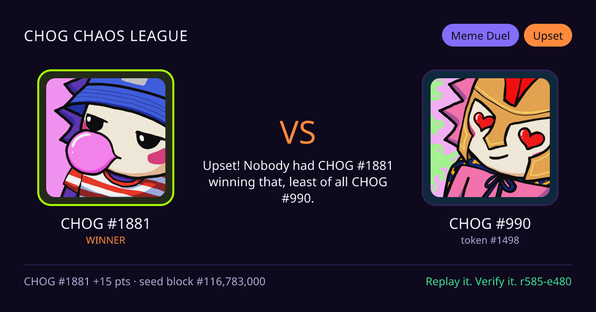 Highlight card: CHOG #1881 versus CHOG #990