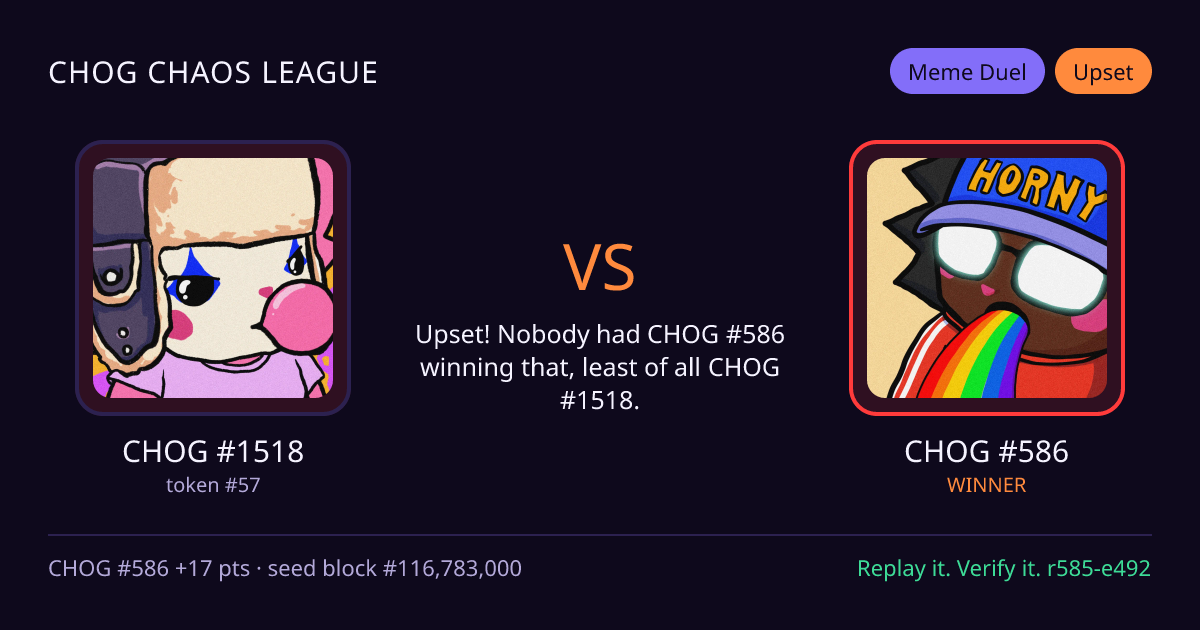 Highlight card: CHOG #1518 versus CHOG #586