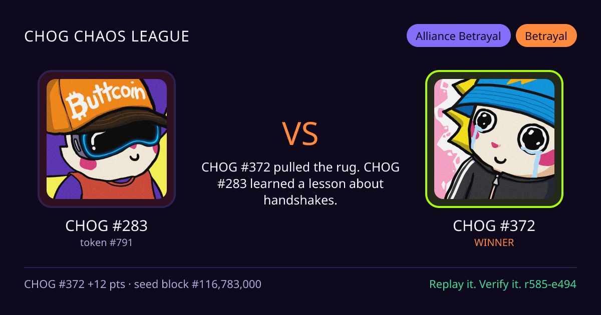 Highlight card: CHOG #283 versus CHOG #372