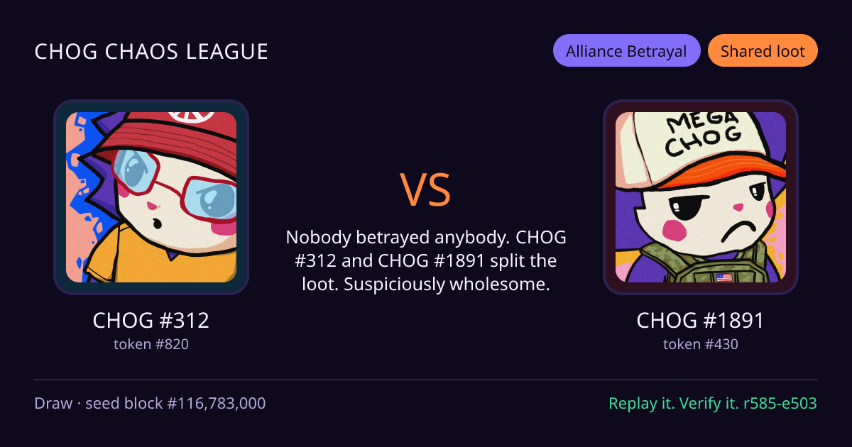 Highlight card: CHOG #312 versus CHOG #1891