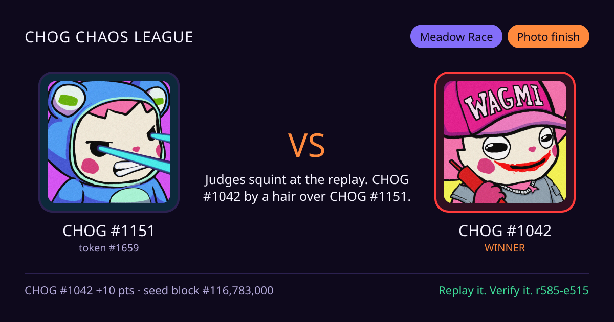 Highlight card: CHOG #1151 versus CHOG #1042