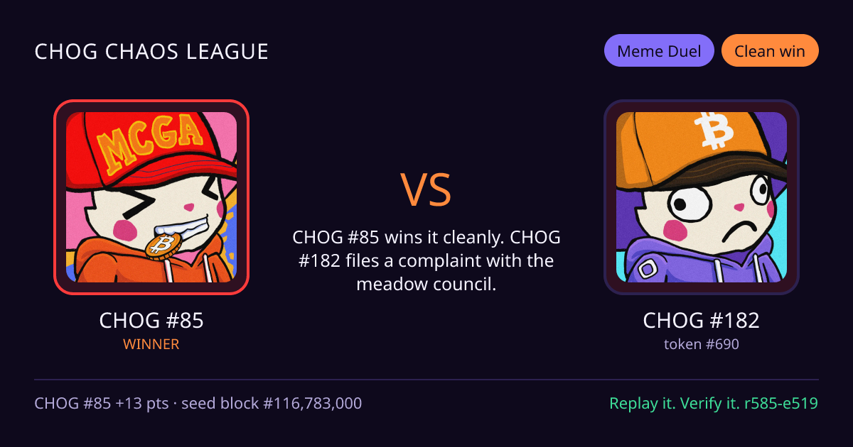Highlight card: CHOG #85 versus CHOG #182