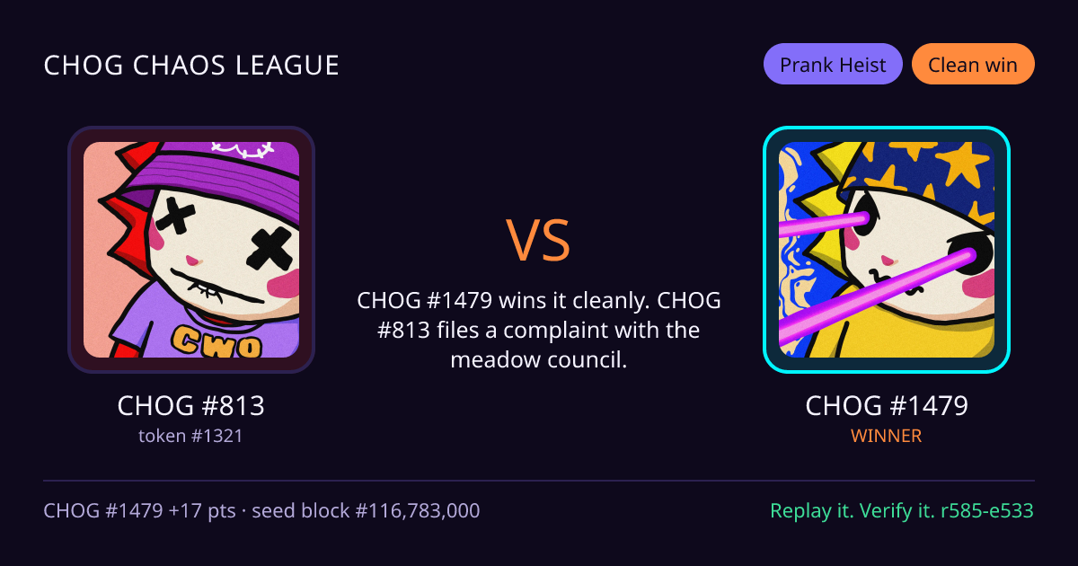 Highlight card: CHOG #813 versus CHOG #1479