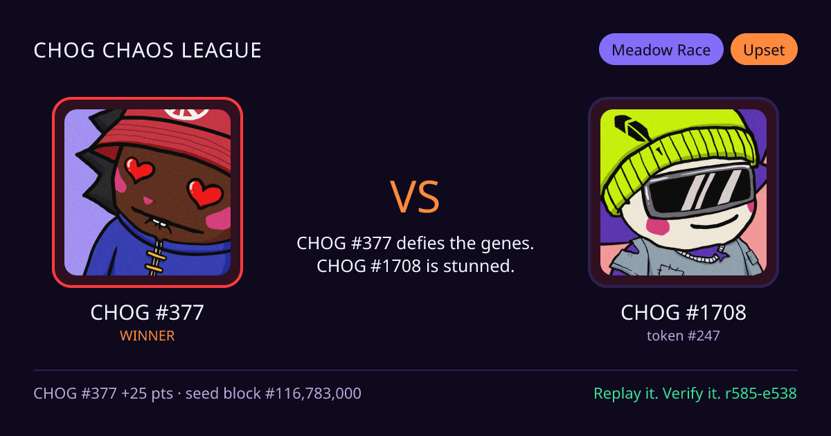 Highlight card: CHOG #377 versus CHOG #1708