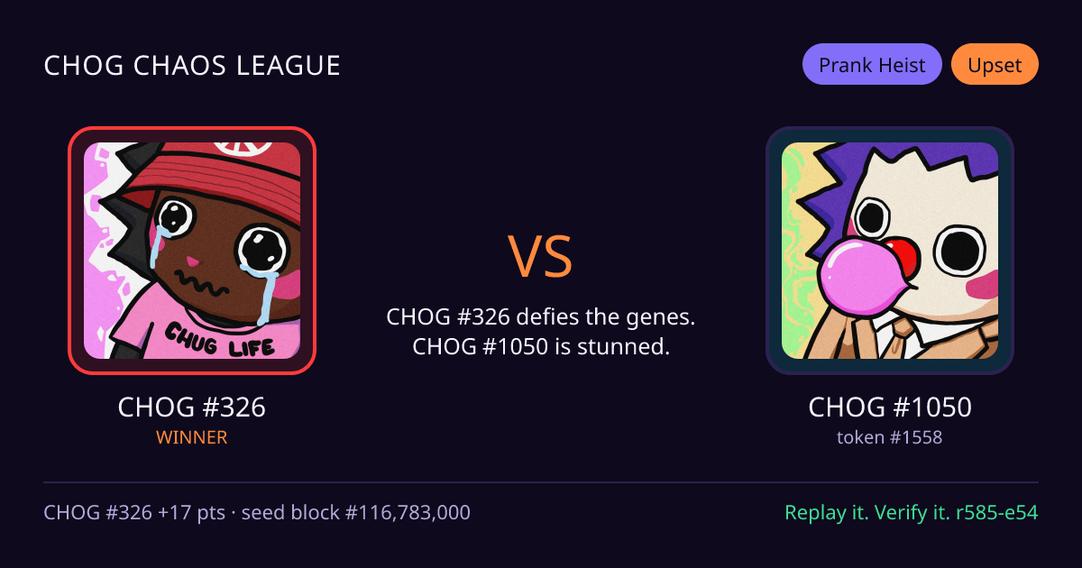 Highlight card: CHOG #326 versus CHOG #1050