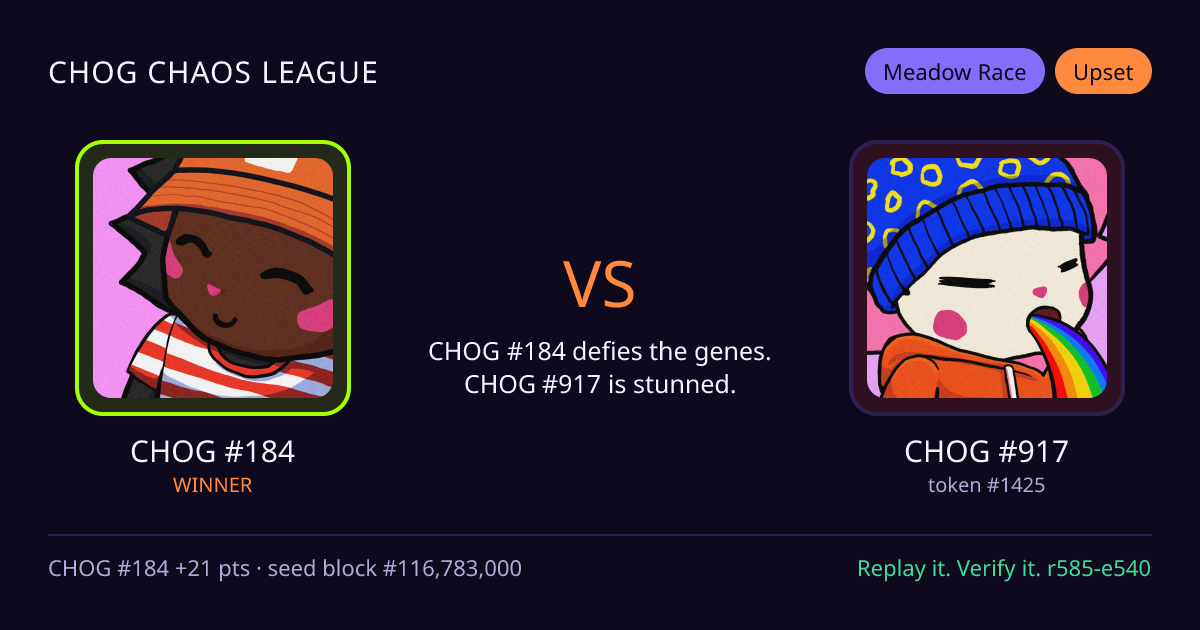 Highlight card: CHOG #184 versus CHOG #917