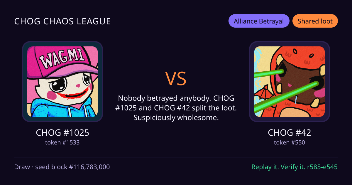 Highlight card: CHOG #1025 versus CHOG #42