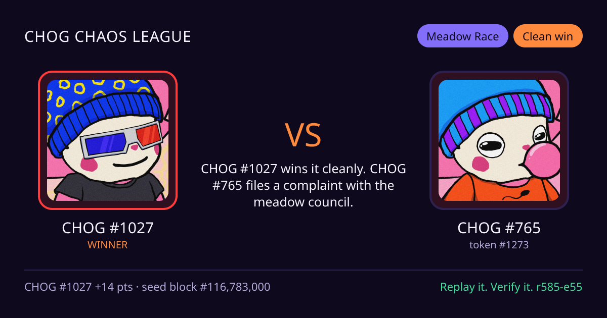 Highlight card: CHOG #1027 versus CHOG #765