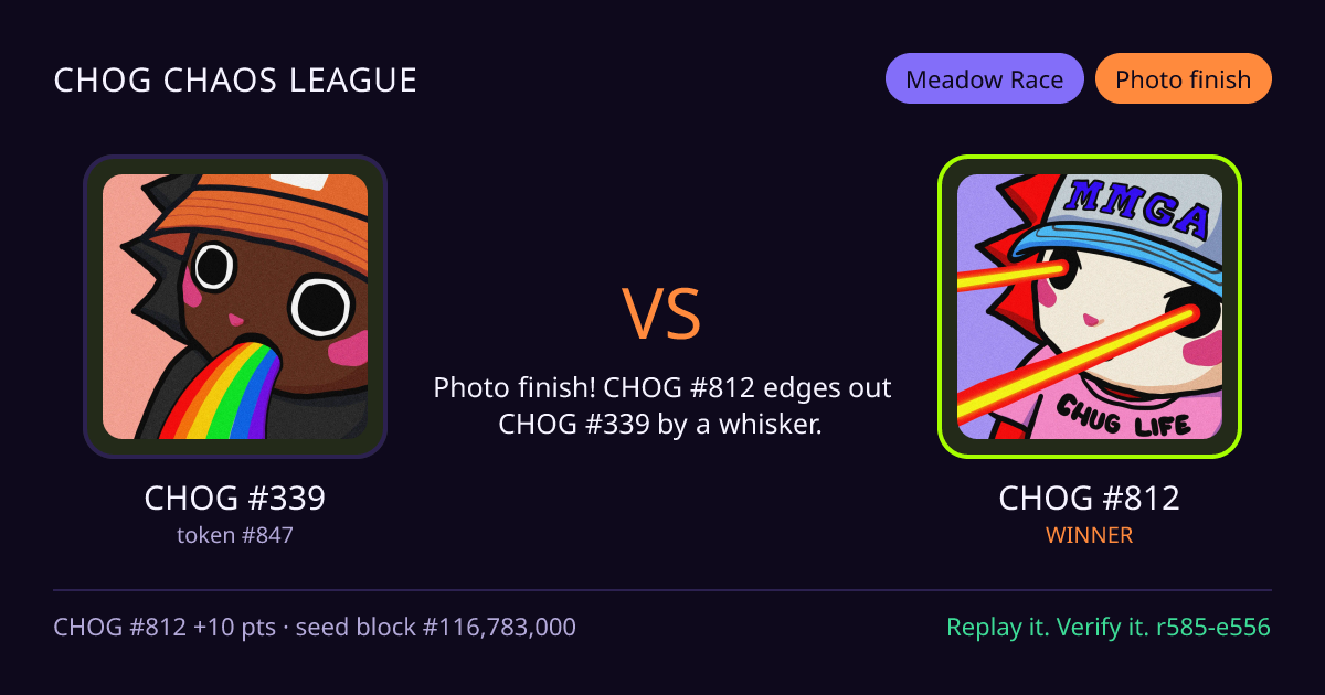 Highlight card: CHOG #339 versus CHOG #812