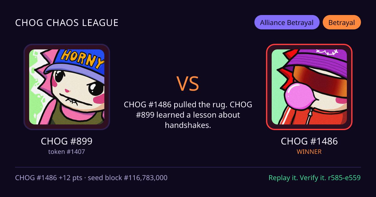 Highlight card: CHOG #899 versus CHOG #1486