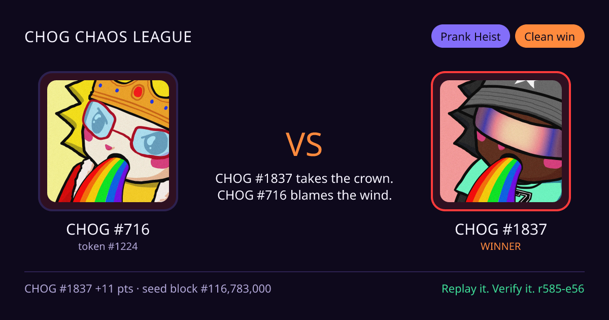 Highlight card: CHOG #716 versus CHOG #1837