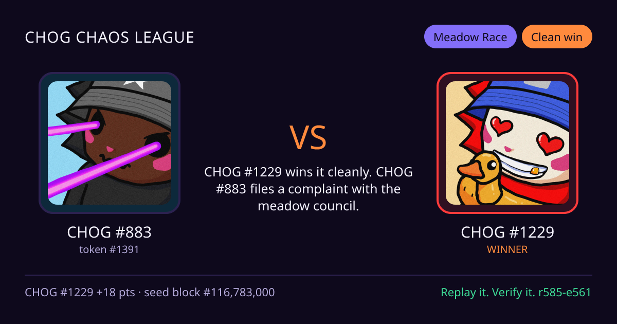 Highlight card: CHOG #883 versus CHOG #1229