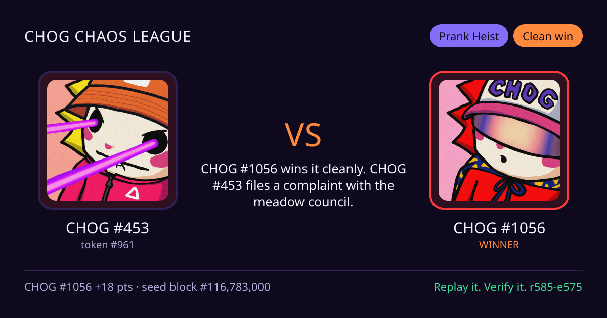 Highlight card: CHOG #453 versus CHOG #1056