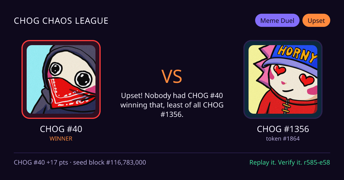Highlight card: CHOG #40 versus CHOG #1356
