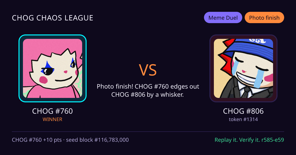 Highlight card: CHOG #760 versus CHOG #806