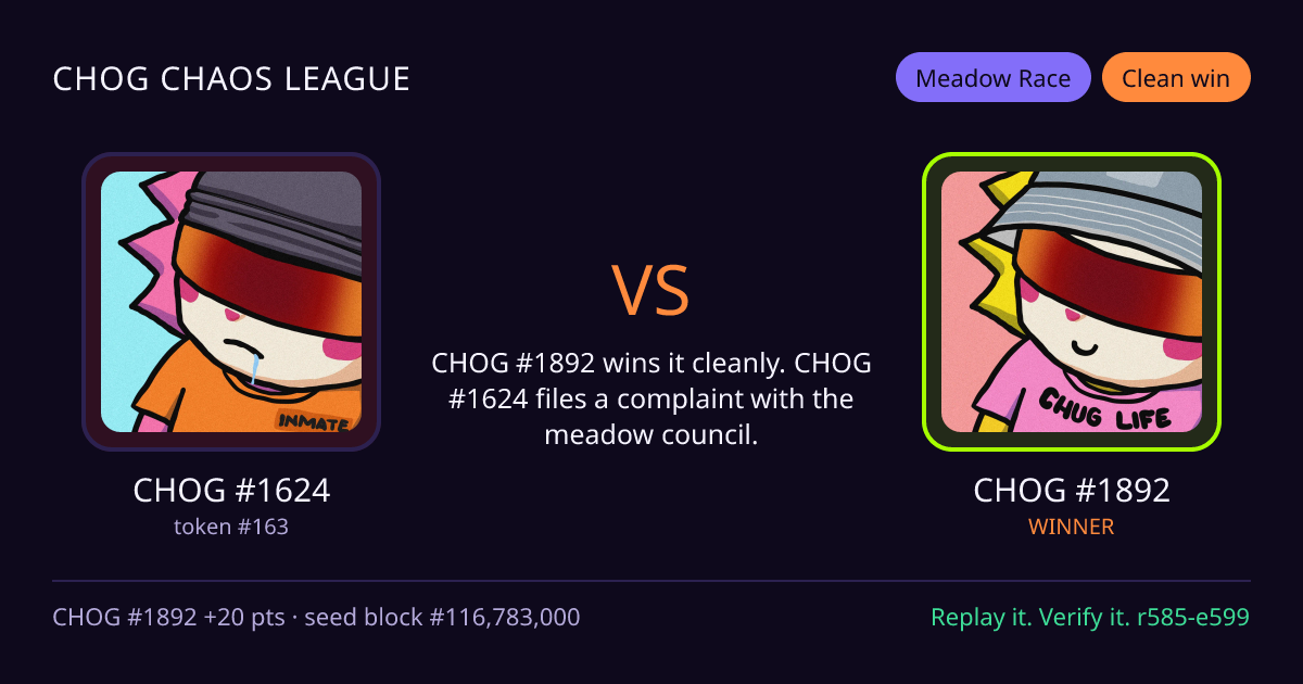 Highlight card: CHOG #1624 versus CHOG #1892