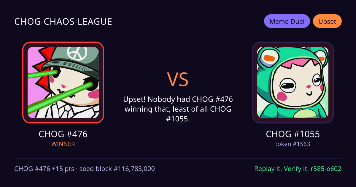 Highlight card: CHOG #476 versus CHOG #1055