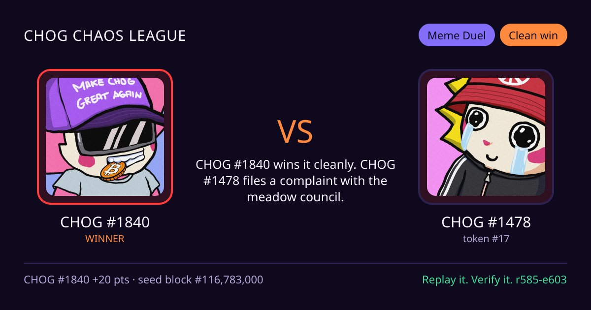Highlight card: CHOG #1840 versus CHOG #1478