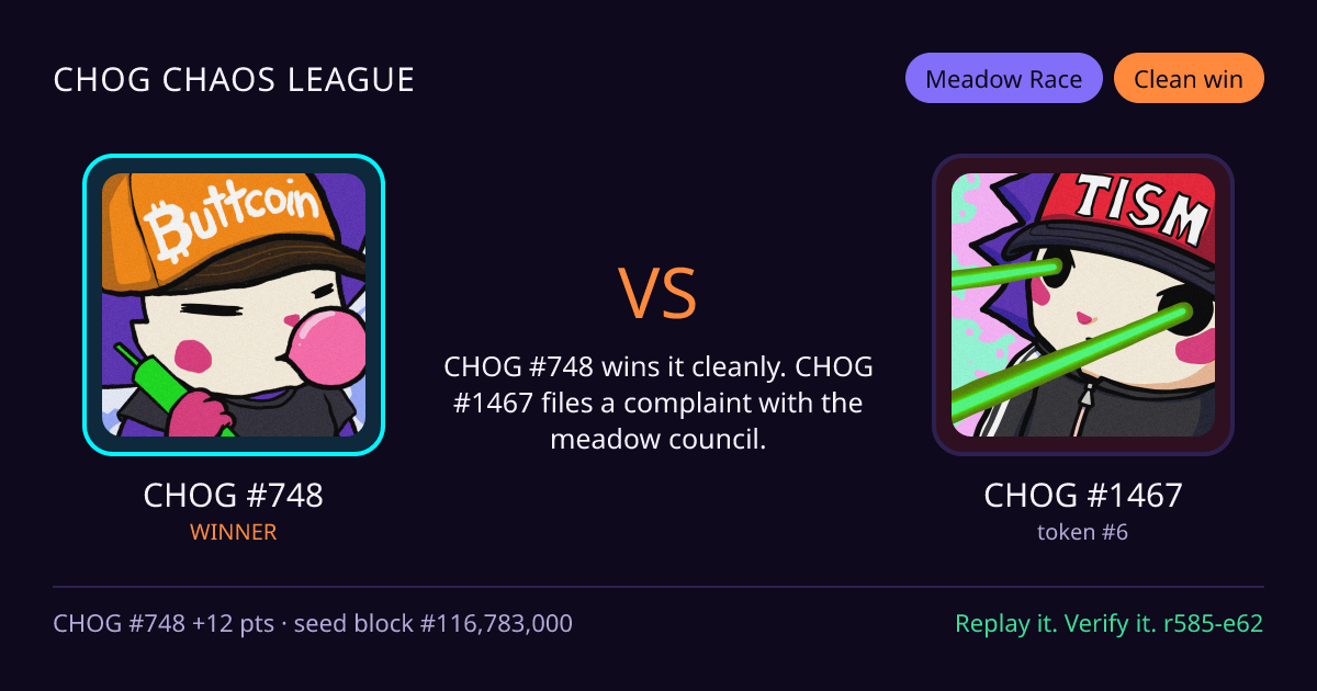 Highlight card: CHOG #748 versus CHOG #1467