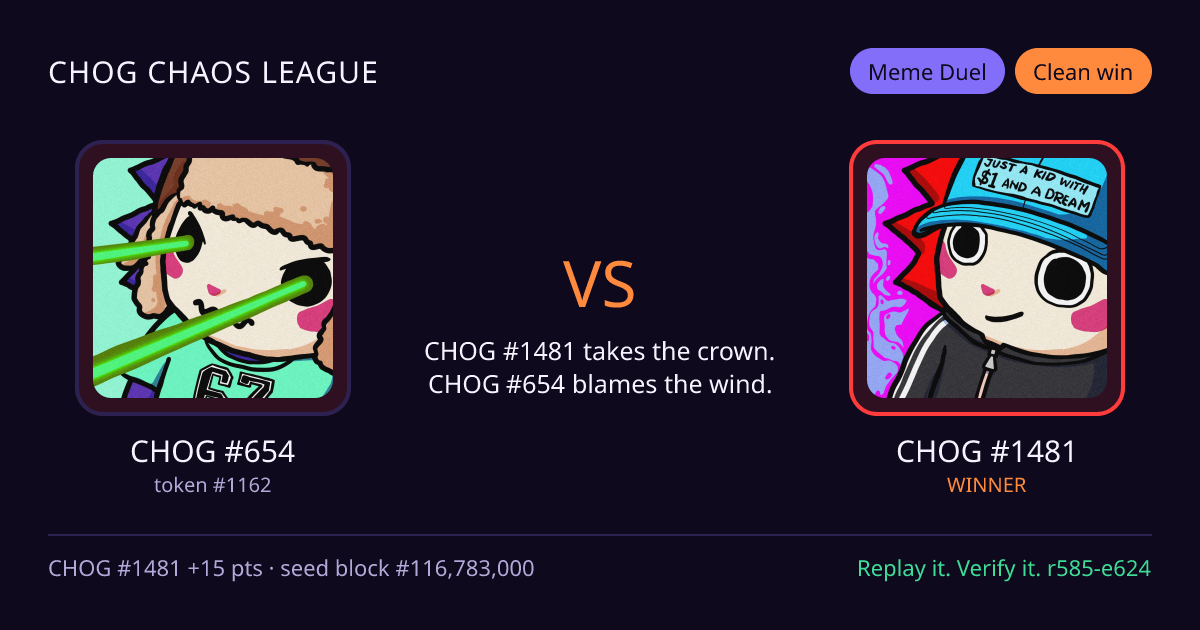 Highlight card: CHOG #654 versus CHOG #1481