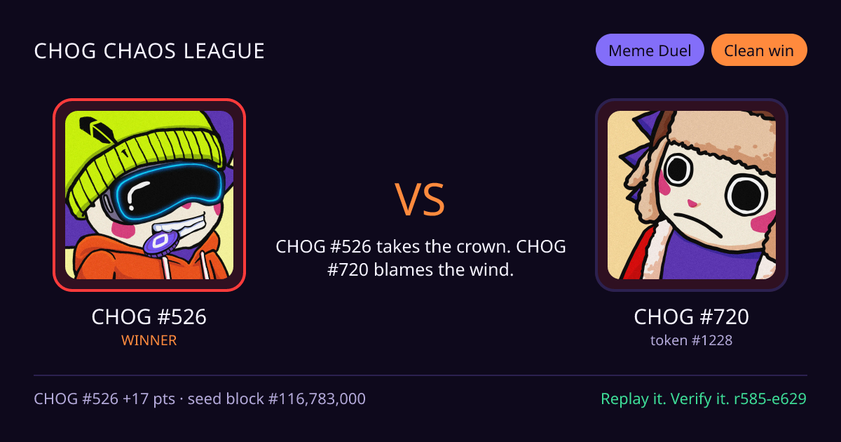 Highlight card: CHOG #526 versus CHOG #720