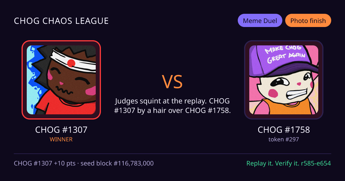 Highlight card: CHOG #1307 versus CHOG #1758