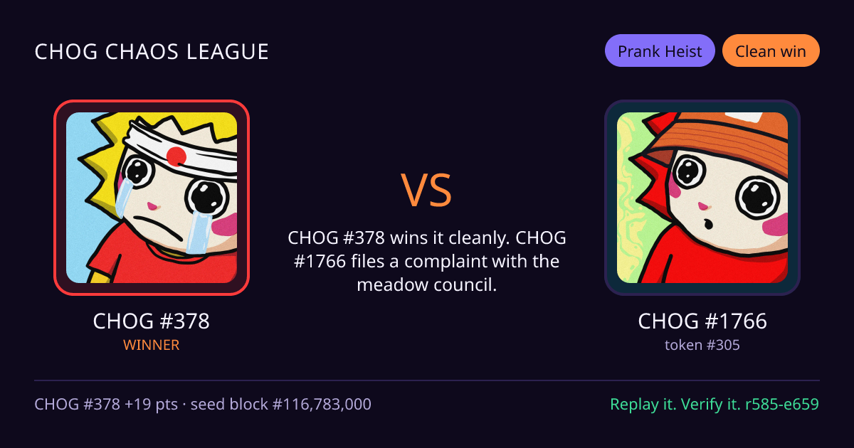 Highlight card: CHOG #378 versus CHOG #1766