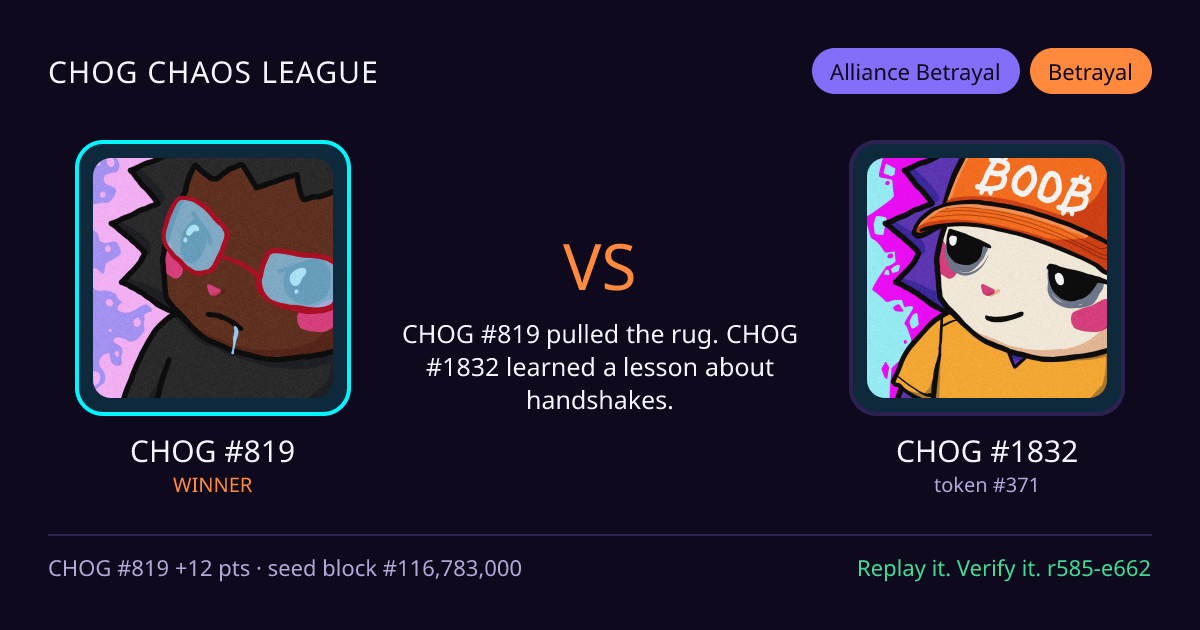 Highlight card: CHOG #819 versus CHOG #1832