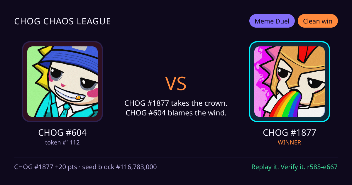 Highlight card: CHOG #604 versus CHOG #1877