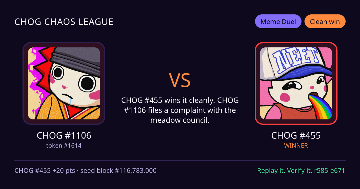 Highlight card: CHOG #1106 versus CHOG #455