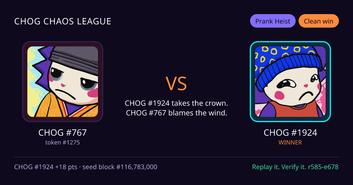 Highlight card: CHOG #767 versus CHOG #1924
