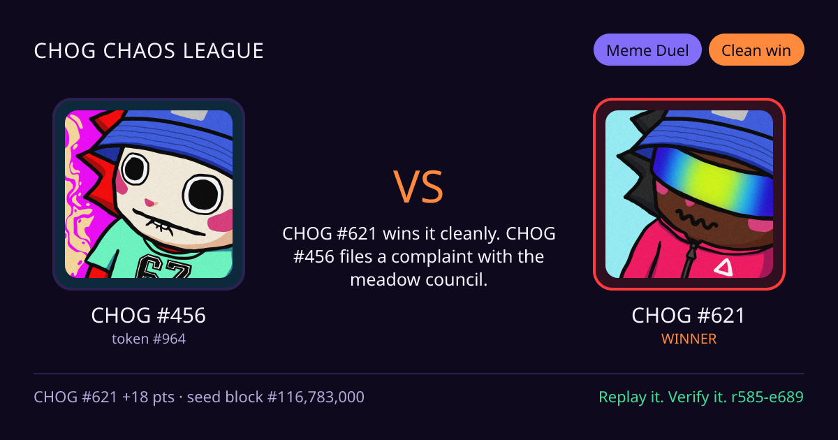 Highlight card: CHOG #456 versus CHOG #621