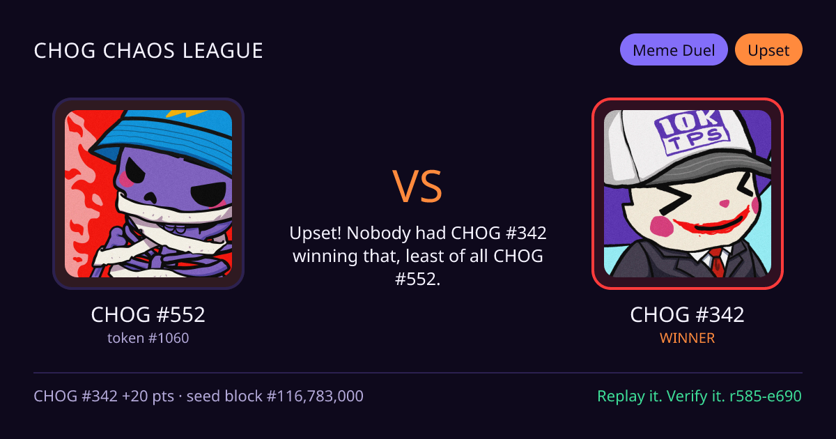 Highlight card: CHOG #552 versus CHOG #342