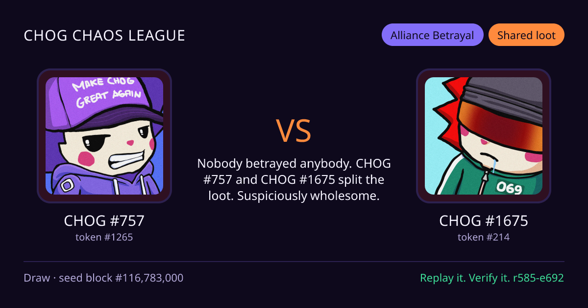 Highlight card: CHOG #757 versus CHOG #1675