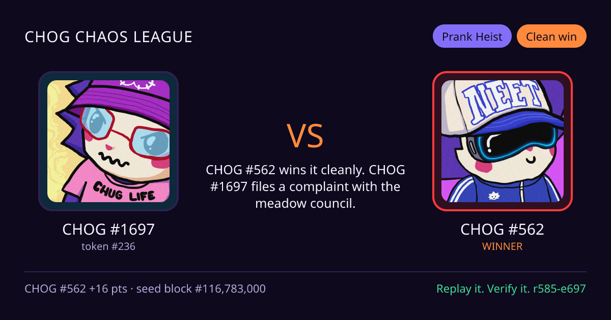 Highlight card: CHOG #1697 versus CHOG #562