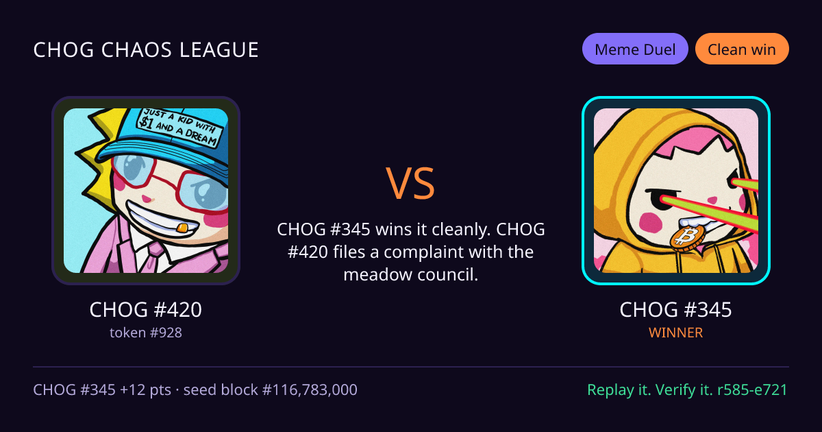 Highlight card: CHOG #420 versus CHOG #345