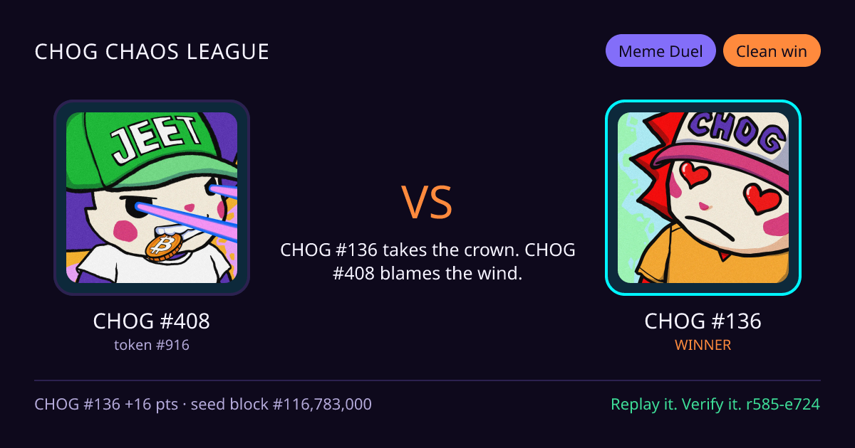 Highlight card: CHOG #408 versus CHOG #136