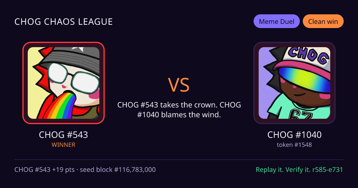 Highlight card: CHOG #543 versus CHOG #1040