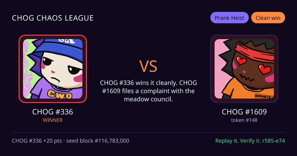Highlight card: CHOG #336 versus CHOG #1609