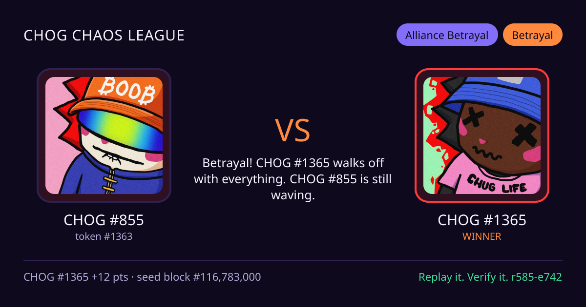 Highlight card: CHOG #855 versus CHOG #1365